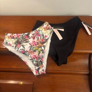 NWT Victoria's Secret Black and Floral Bikini Bottoms